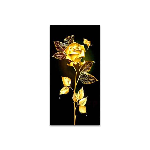 Golden Flowers and Tree Leaves Painting Printed on Canvas - Image 7