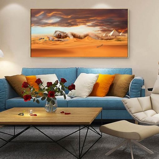 Woman Sleeps in the Desert Painting Printed on Canvas