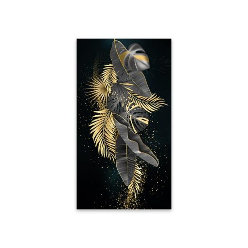 Golden Flowers and Tree Leaves Painting Printed on Canvas - Image 8