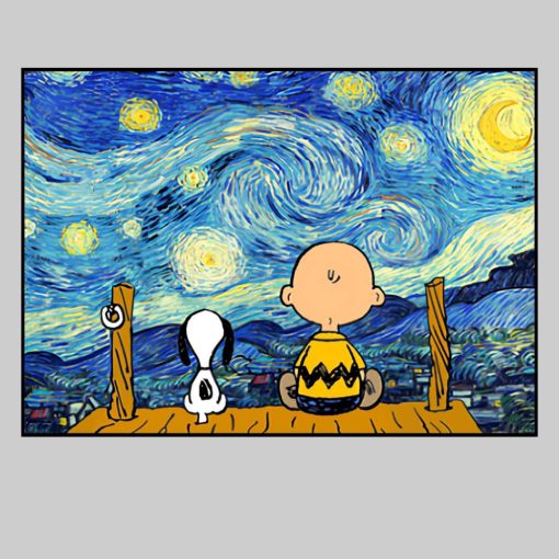 Snoopy and Charlie Watching The Starry Night Printed on Canvas - Image 2