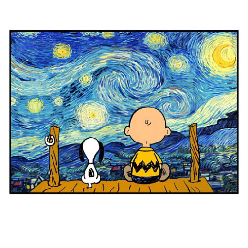 Snoopy and Charlie Watching The Starry Night Printed on Canvas - Image 3