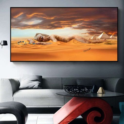 Woman Sleeps in the Desert Painting Printed on Canvas