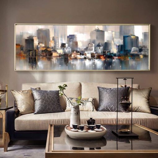 Abstract City Landscape Painting Printed on Canvas - Image 5