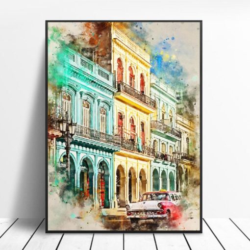 City Landscape in Cuba Artwork Printed on Canvas - Image 4