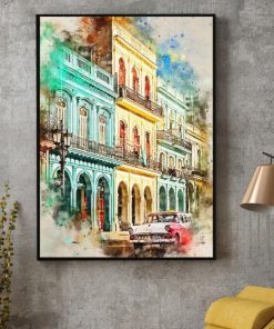 City Landscape in Cuba Artwork Printed on Canvas