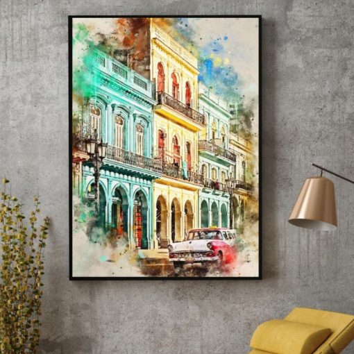 City Landscape in Cuba Artwork Printed on Canvas