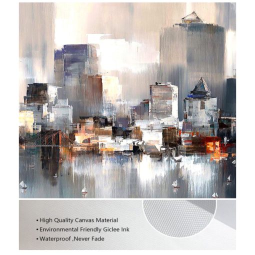 Abstract City Landscape Painting Printed on Canvas - Image 4