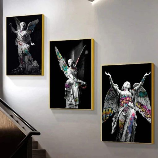 Graffiti Art on Michelangelo Statues Printed on Canvas - Image 10