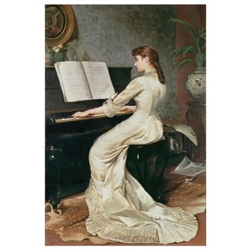 Young Woman in Front of The Piano Printed on Canvas - Image 3