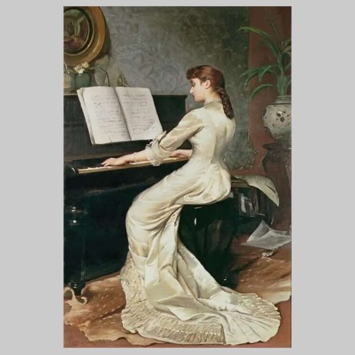 Young Woman in Front of The Piano Printed on Canvas - Image 4