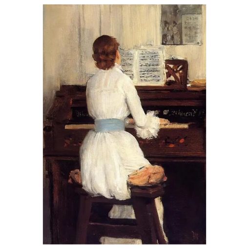 Young Woman in Front of The Piano Printed on Canvas - Image 5