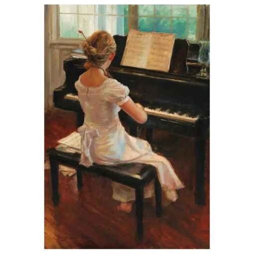 Young Woman in Front of The Piano Printed on Canvas - Image 7