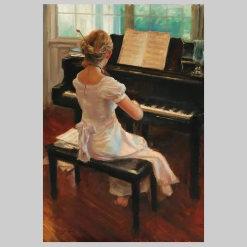 Young Woman in Front of The Piano Printed on Canvas - Image 8