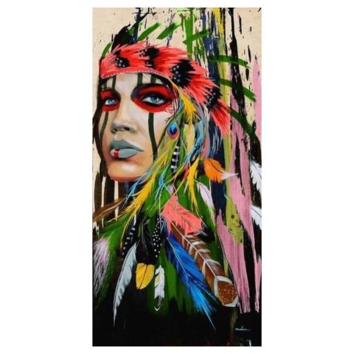 Colorful Native American Woman Printed on Canvas - Image 2