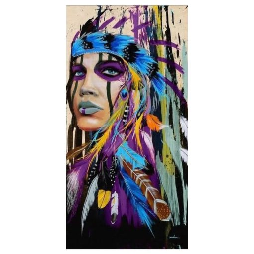 Colorful Native American Woman Printed on Canvas - Image 3