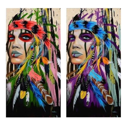 Colorful Native American Woman Printed on Canvas - Image 4