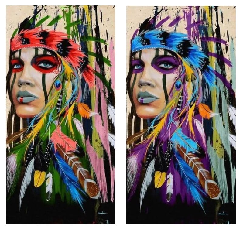 Colorful Native American Woman Printed on Canvas