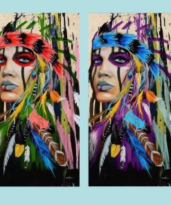 Colorful Native American Woman Printed on Canvas