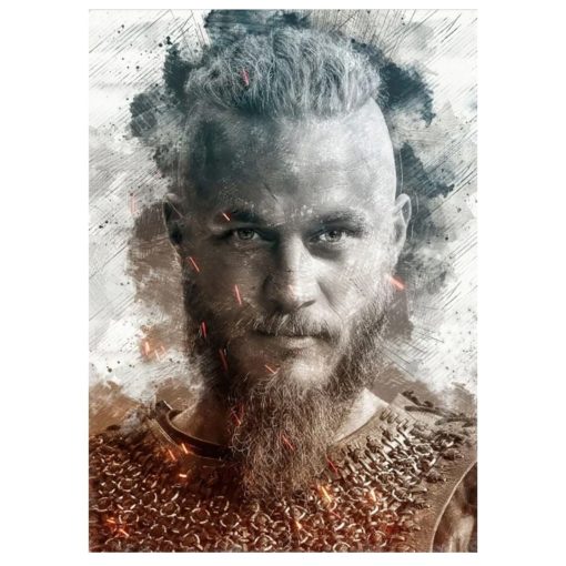 Portrait of The Vikings Ragnar and Flóki Printed on Canvas - Image 3