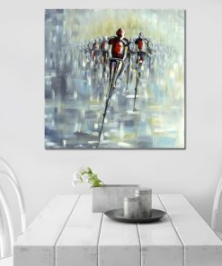 Abstract Painting of Cyclists Painted on Canvas