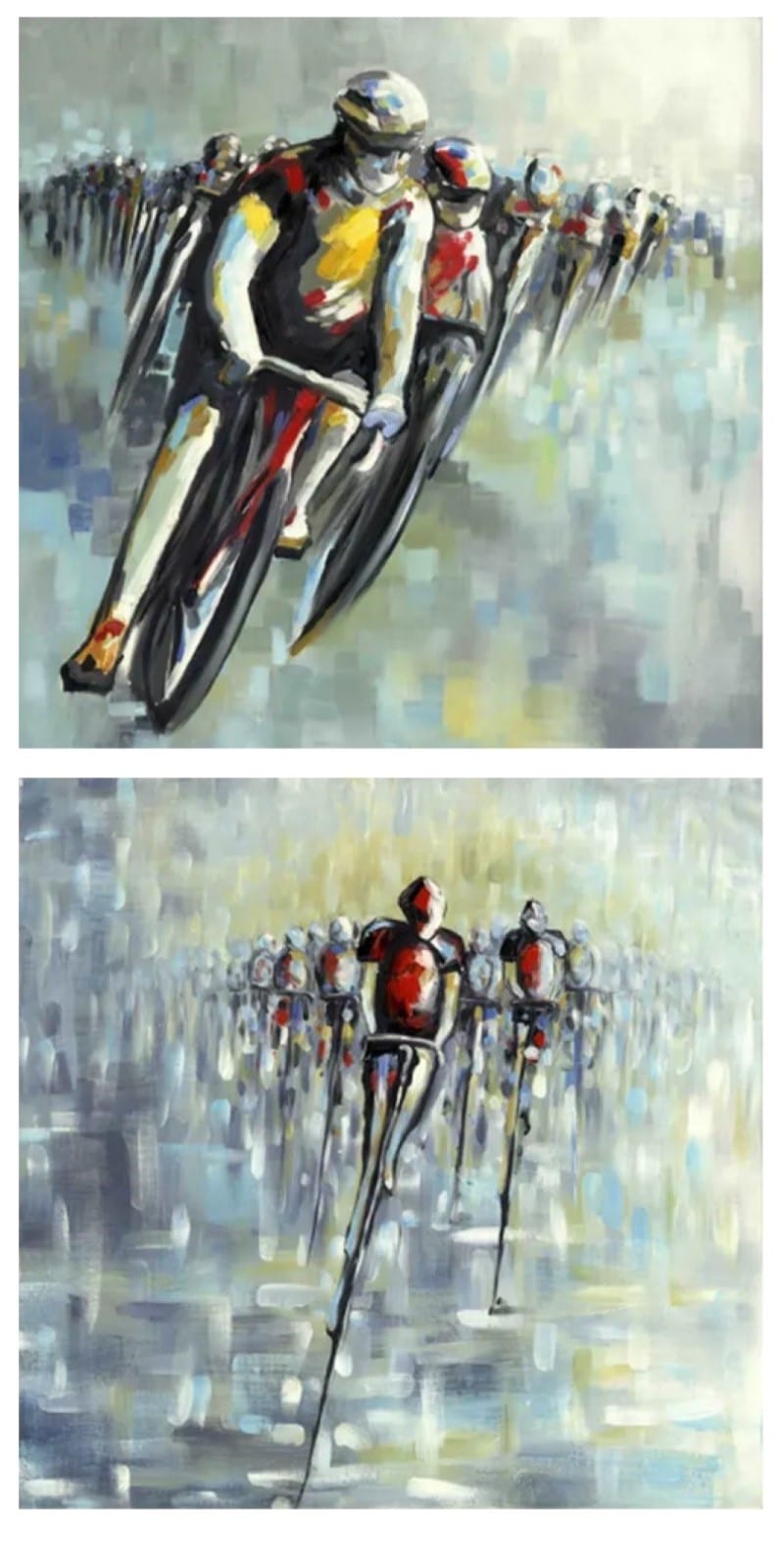 Abstract Painting of Cyclists Painted on Canvas