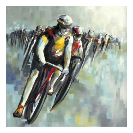 Abstract Painting of Cyclists Printed on Canvas - Image 3