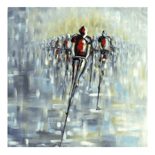 Abstract Painting of Cyclists Printed on Canvas - Image 4