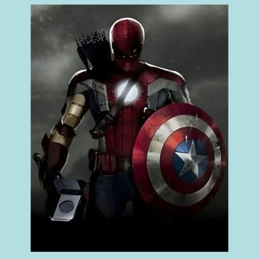 Figure With Captains America Shield & Thor´s Hammer Printed on Canvas - Image 4