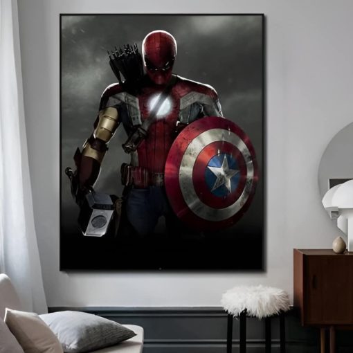 Figure With Captains America Shield & Thor´s Hammer Printed on Canvas