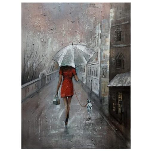 Woman Walk the Dog Painting Printed on Canvas - Image 2