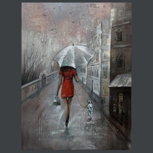 Woman Walk the Dog Painting Printed on Canvas - Image 3