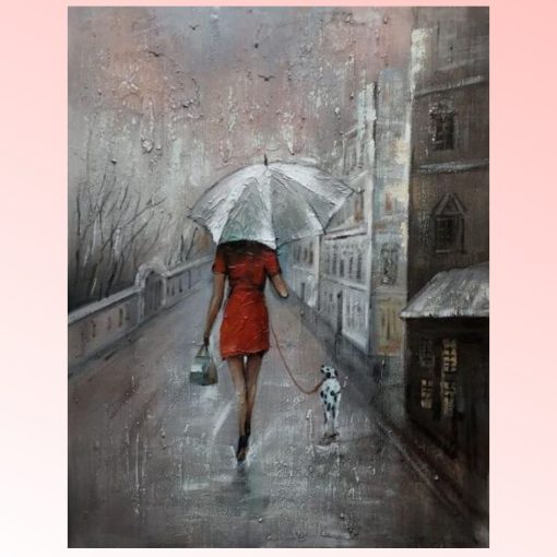 Woman Walk the Dog Painting Printed on Canvas - Image 4