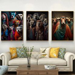 Animal in Clothes Colorful Artwork Printed on Canvas