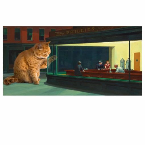 Artwork of a Big Cat on Nighthawks Printed on Canvas - Image 2