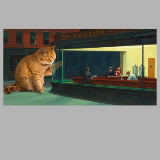 Artwork of a Big Cat on Nighthawks Printed on Canvas - Image 3