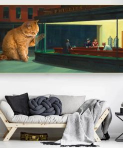 Artwork of a Big Cat on Nighthawks Printed on Canvas