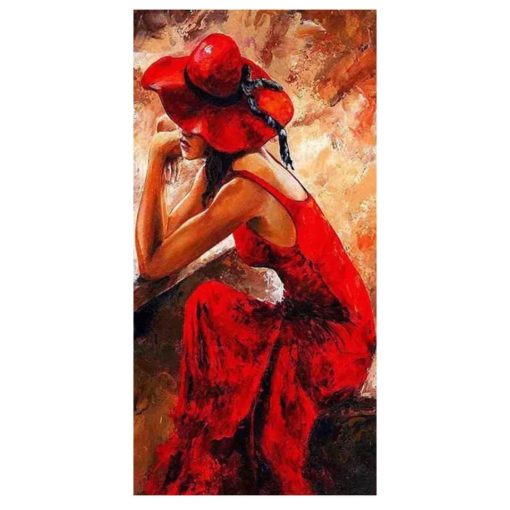 Elegant Woman in Red Dress Printed on Canvas - Image 2