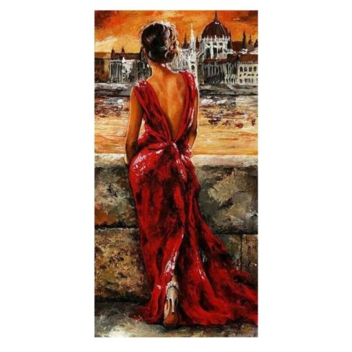 Elegant Woman in Red Dress Printed on Canvas - Image 3