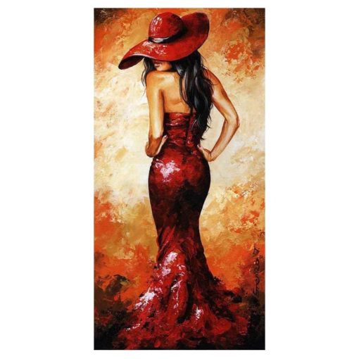 Elegant Woman in Red Dress Printed on Canvas - Image 4