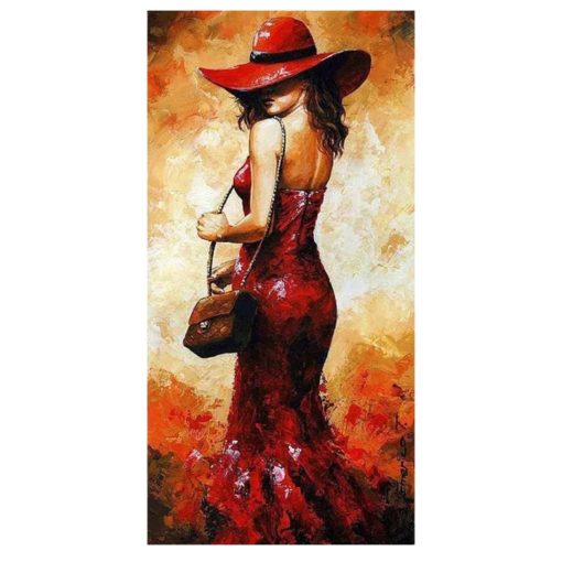 Elegant Woman in Red Dress Printed on Canvas - Image 5