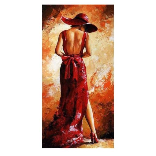 Elegant Woman in Red Dress Printed on Canvas - Image 6