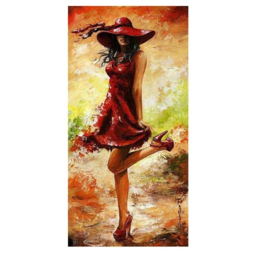 Elegant Woman in Red Dress Printed on Canvas - Image 7