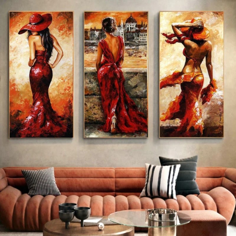 Elegant Woman in Red Dress Printed on Canvas