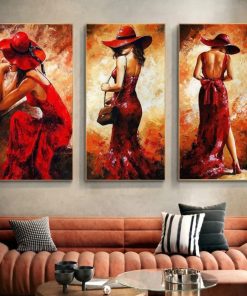 Elegant Woman in Red Dress Printed on Canvas