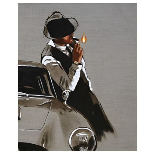 Man Smoking a Cigar Artwork Printed on Canvas - Image 2