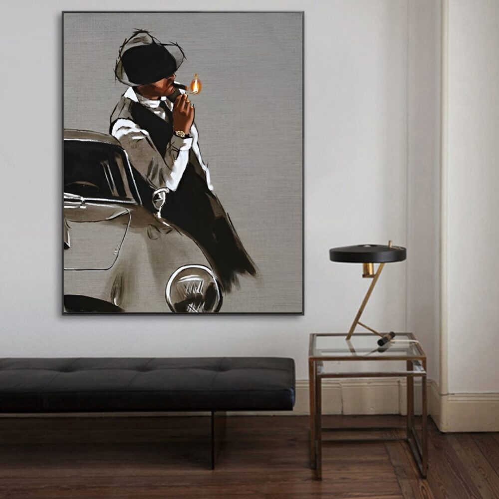 Man Smoking Cigar Artwork Printed on Canvas