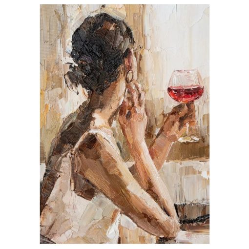 Woman Holding a Glass of Red Wine Printed on Canvas - Image 2