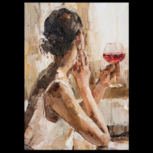 Woman Holding a Glass of Red Wine Printed on Canvas - Image 4