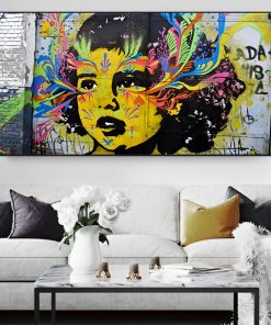 Girl Face Pop Art Graffiti Printed on Canvas