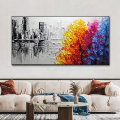 Cityscape and Trees Abstract Painting Printed on Canvas